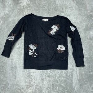 Beautiful By Lawrence Zarian Floral Knit Black Sweater XXS Cotton Blend a1557